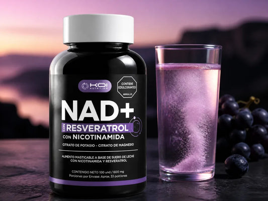 KOI NAD+ con Resveratrol, frasco de 100 unidades masticables